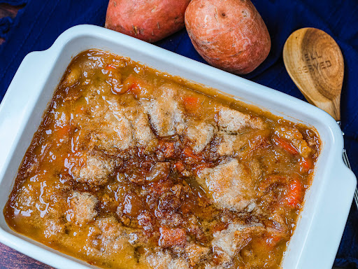 Easy Sweet Potato Cobbler with a crispy crust.