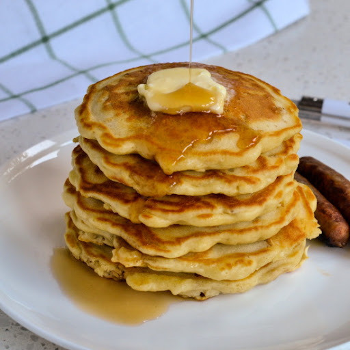 These made from scratch buttermilk Oatmeal Pancakes are traditional light and fluffy pancakes with a healthy dose of old fashioned rolled oats added to them. 