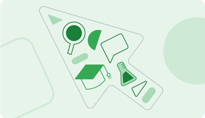 Abstract illustration of student tools and simple shapes.
