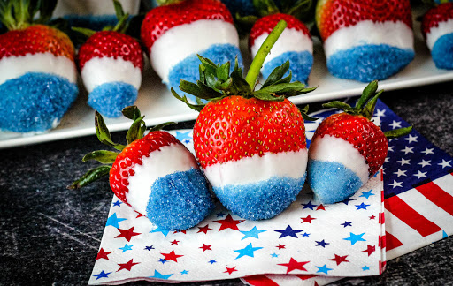 Platter of 4th of July Strawberries.