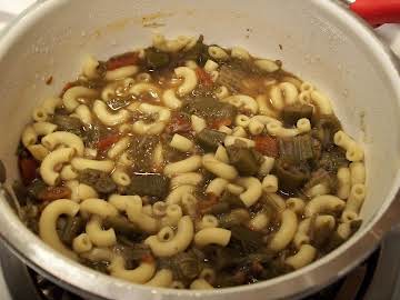 Okra, Onion, Tomato and Macaroni Bowl